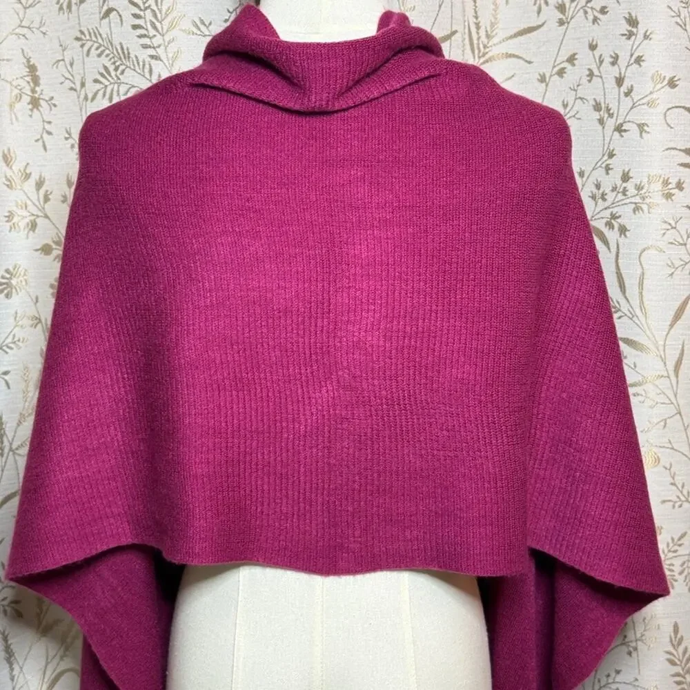 Magenta Pink Knit Fringe Wrap Shawl Women OS Boho Cozy Romantic Travel Comfort